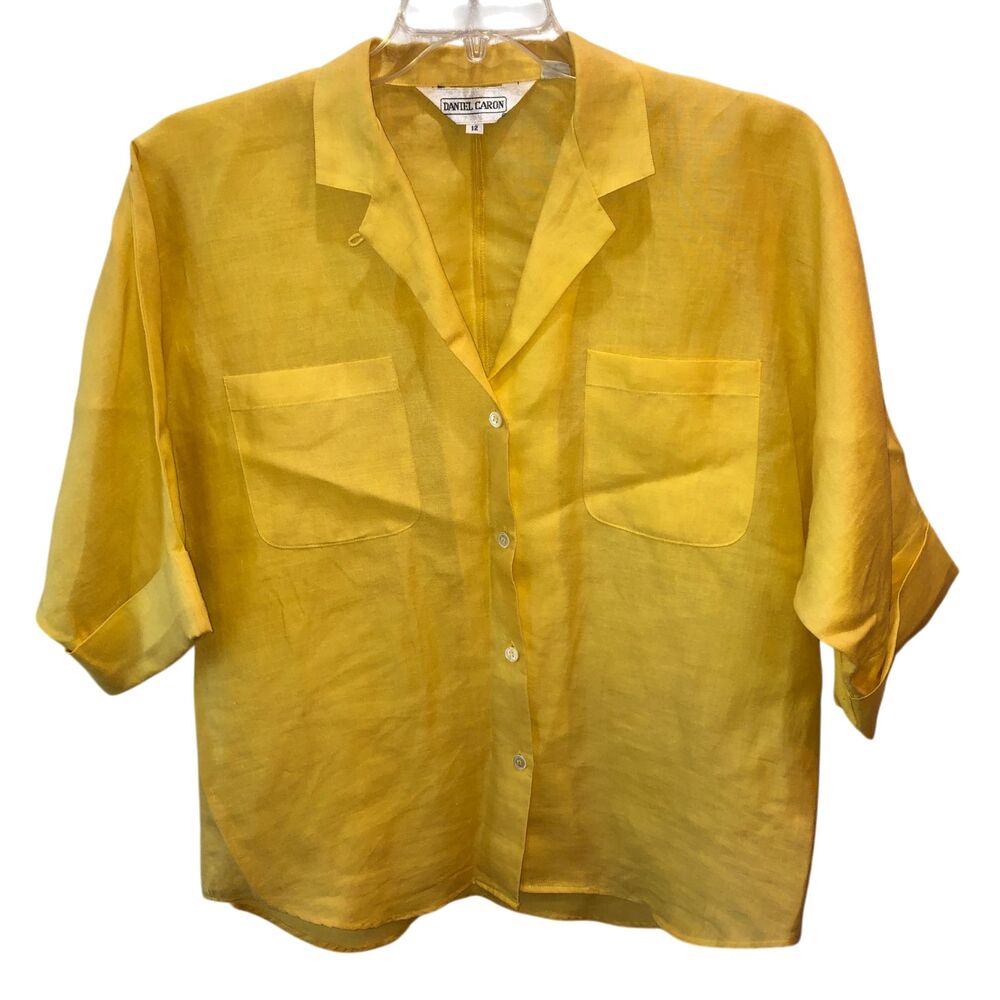 Vintage Daniel Caron Womens Size 12 100% Ramie Yellow 3/4 Sleeve Shirt Top